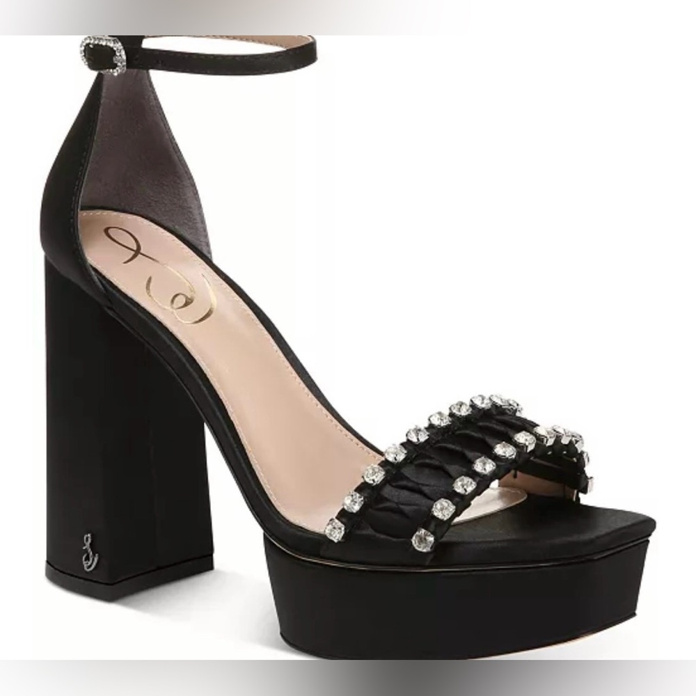 Sam Edelman Women’s Elegant Black Rhinestone Accepts Platform Heels Sandals